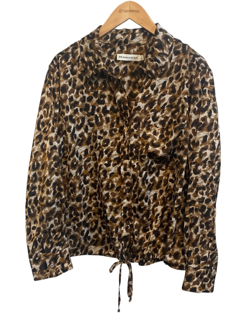 Rebecca Minkoff Animal Print Leopard Long Sleeve Cinch Waist Button Down Top 1X